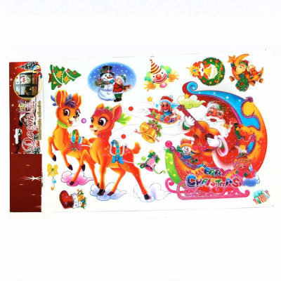 Наклейка новогодняя 532 Дед Мороз с оленями 35х50см  — продажа оптом и в розницу в интернет-магазине игрушек «Флинт»