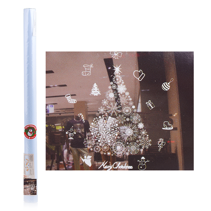 Наклейка новогодняя 0071 Елочка из снежинок на стекло