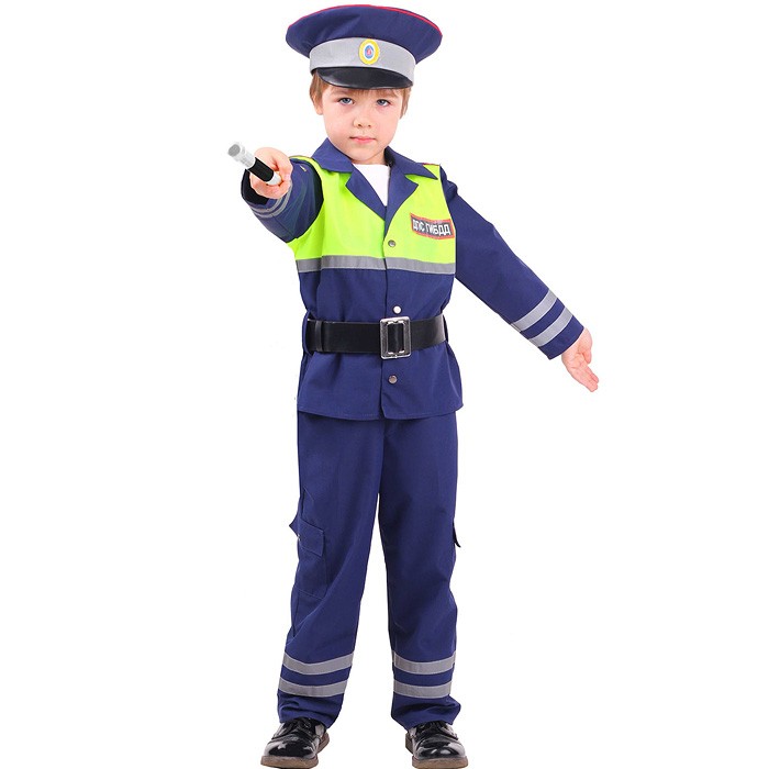 Костюм Инспектор ДПС 7001 р-р 32-128 (рубаха, брюки, фуражка, ремень, жезл) Батик