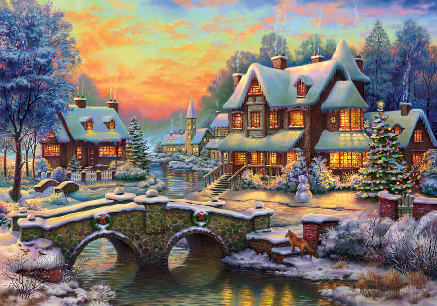 Холст 40х50см 4990 Волшебный зимний пейзаж с красками РК