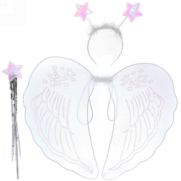 Крылья Ангела карнавальные 770-0239 +ободок, палочка белые в пак.