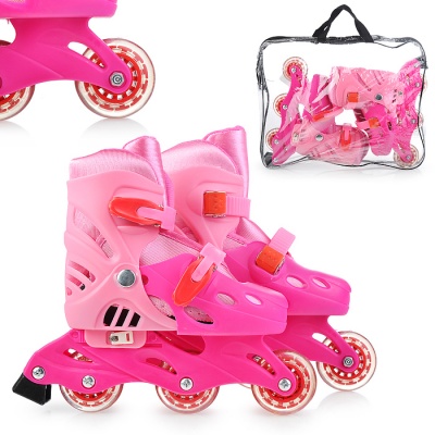 Коньки ролик.038552 р-р 30-34 раздвижные розовые в сумке  — продажа оптом и в розницу в интернет-магазине игрушек «Флинт»