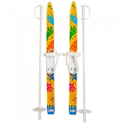 Лыжи 521 Лыжики-пыжики 75см с палками в сетке  — продажа оптом и в розницу в интернет-магазине игрушек «Флинт»