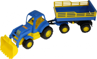 Трактор Крепыш 44808 с прицепом №2 и ковшом Полесье  — продажа оптом и в розницу в интернет-магазине игрушек «Флинт»