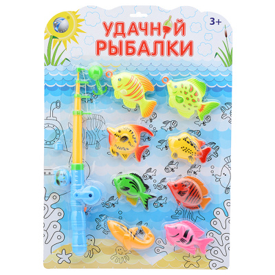Рыбалка 6606-03 спиннинг+ 8 рыбок на карт.32х45х4см  — продажа оптом и в розницу в интернет-магазине игрушек «Флинт»