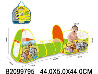 Палатка 606-102-10D Домик с тоннелем+сух.бассейн в сумке 44х44х5см  — продажа оптом и в розницу в интернет-магазине игрушек «Флинт»
