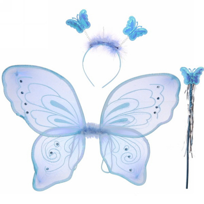 Крылья карнавальные 770-0430 +ободок+волш.палочка голубые  — продажа оптом и в розницу в интернет-магазине игрушек «Флинт»